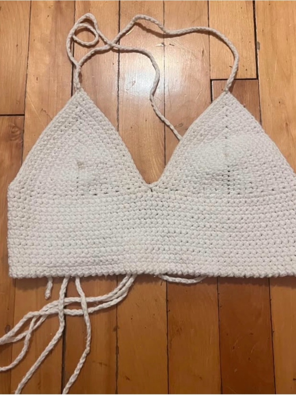 Hand knit White Crochet Halter Crop Top